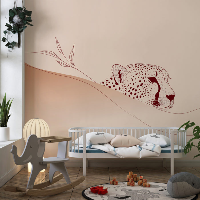 Papier peint chambre bébé | Léopard minimaliste en paysages doux
