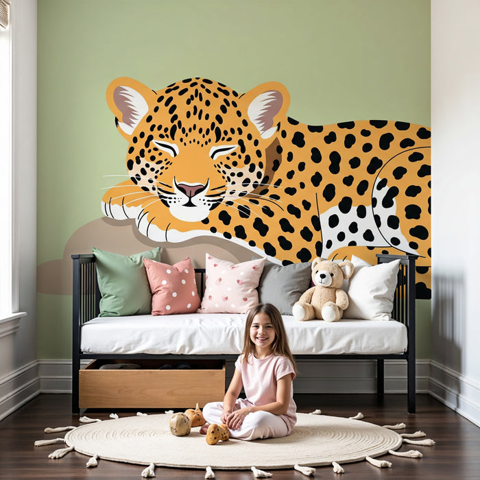 Nursery room wallpaper | Peaceful leopard on a rock