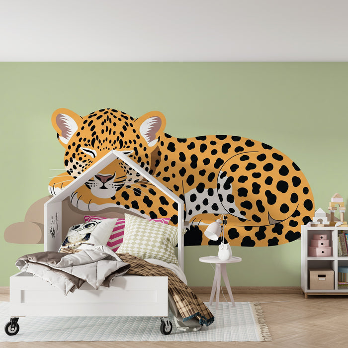 Nursery room wallpaper | Peaceful leopard on a rock