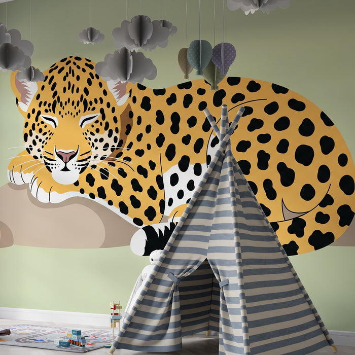 Nursery room wallpaper | Peaceful leopard on a rock