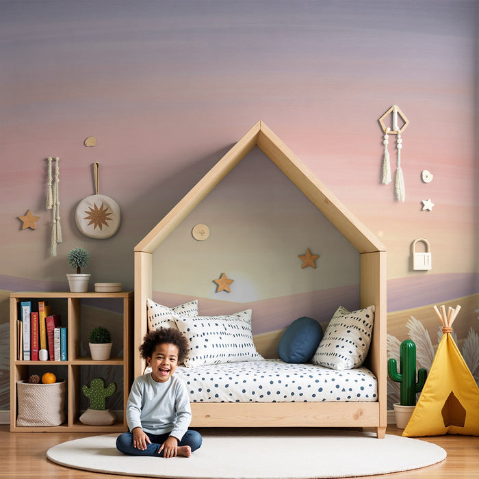 Nursery room wallpaper | Soft sunrise over golden hills