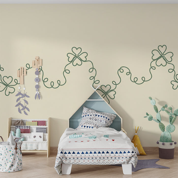 Papel de parede para quarto de bebé | Trevos e corações sobre fundo suave
