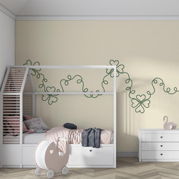 Papel de parede para quarto de bebé | Trevos e corações sobre fundo suave