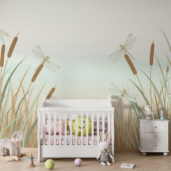 Papier peint chambre bébé | Libellules délicates dans un paysage de roseaux