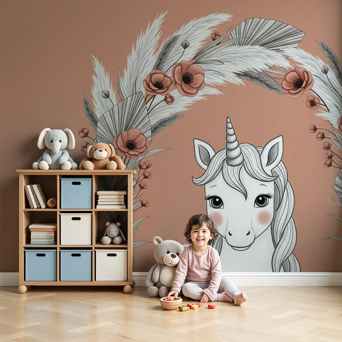 Tapet za detska staia | Delikatno edinorog i elegantni tsvetia