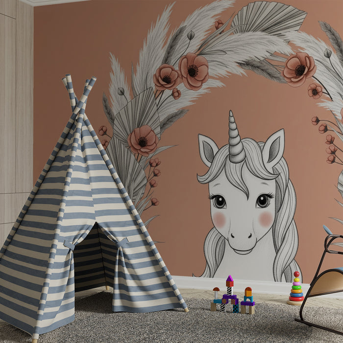 Tapet za detska staia | Delikatno edinorog i elegantni tsvetia