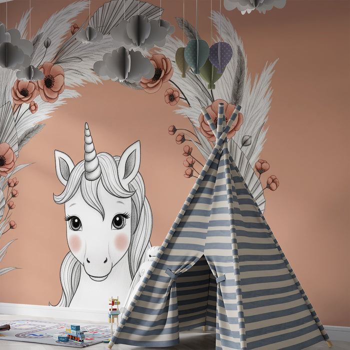 Tapet za detska staia | Delikatno edinorog i elegantni tsvetia