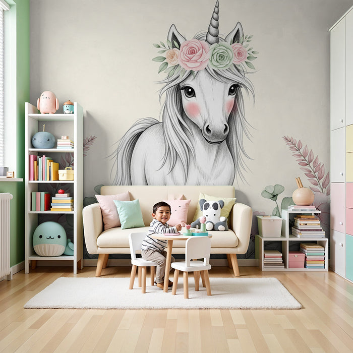 Tapet za detska staia | Delikatno edinorog i pastelni tsvetia