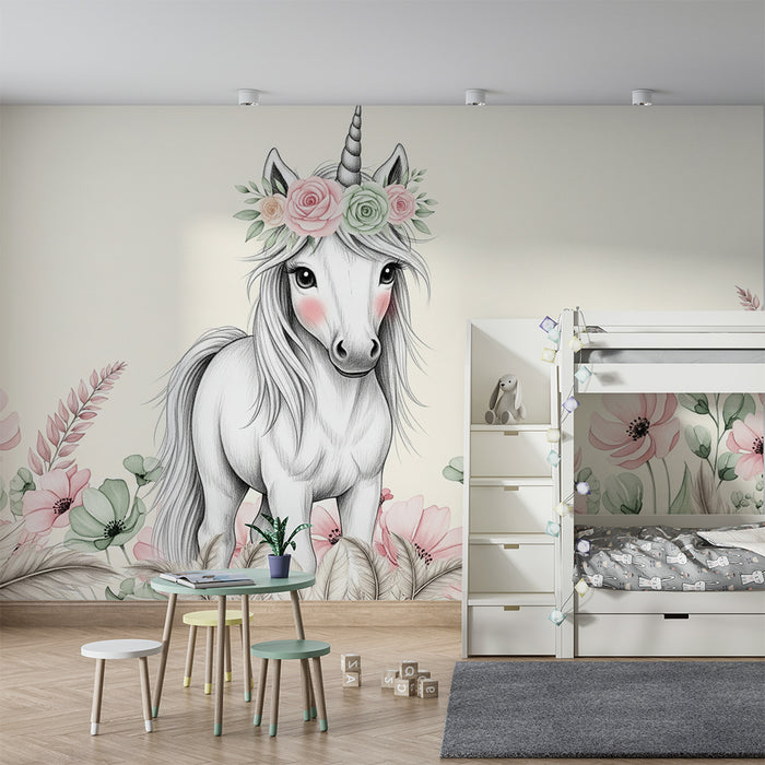 Tapet za detska staia | Delikatno edinorog i pastelni tsvetia