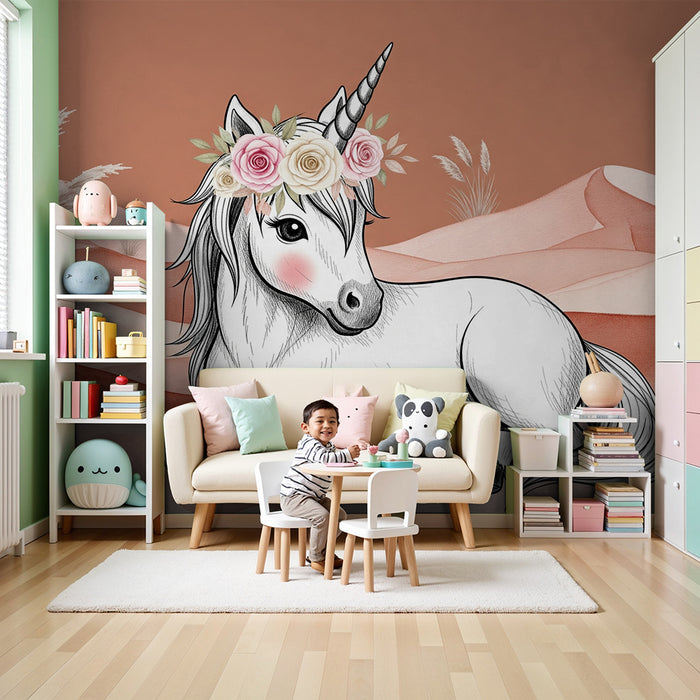 Papier de parede izba pre bábätko | Jemný jednorožec a jemné krajinky
