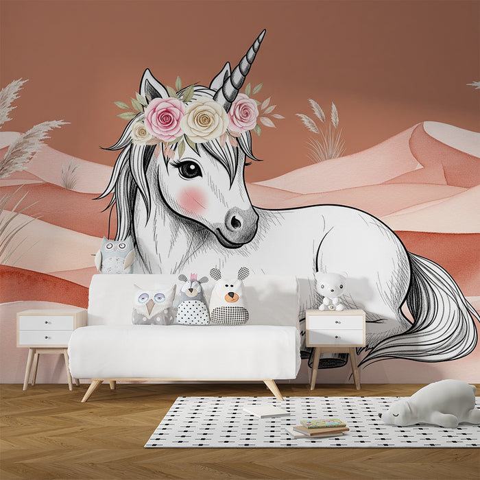 Papier de parede izba pre bábätko | Jemný jednorožec a jemné krajinky