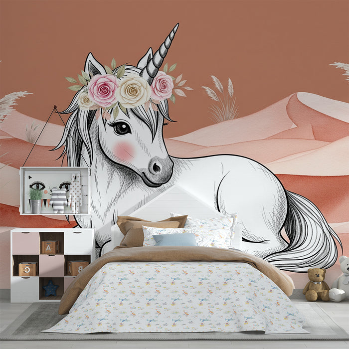 Papier de parede izba pre bábätko | Jemný jednorožec a jemné krajinky