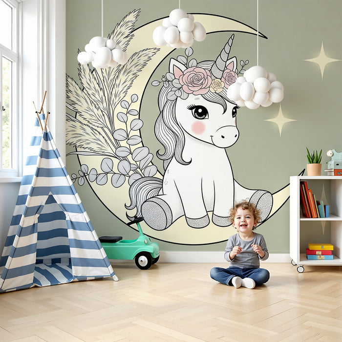 Papel de parede quarto bebê | Sladak jednorog na mjesecu