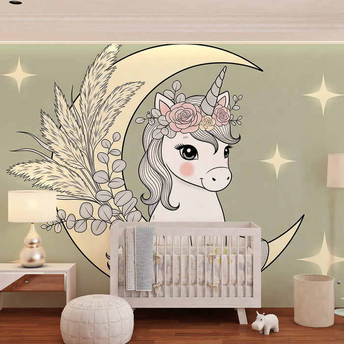 Papel de parede quarto bebê | Sladak jednorog na mjesecu