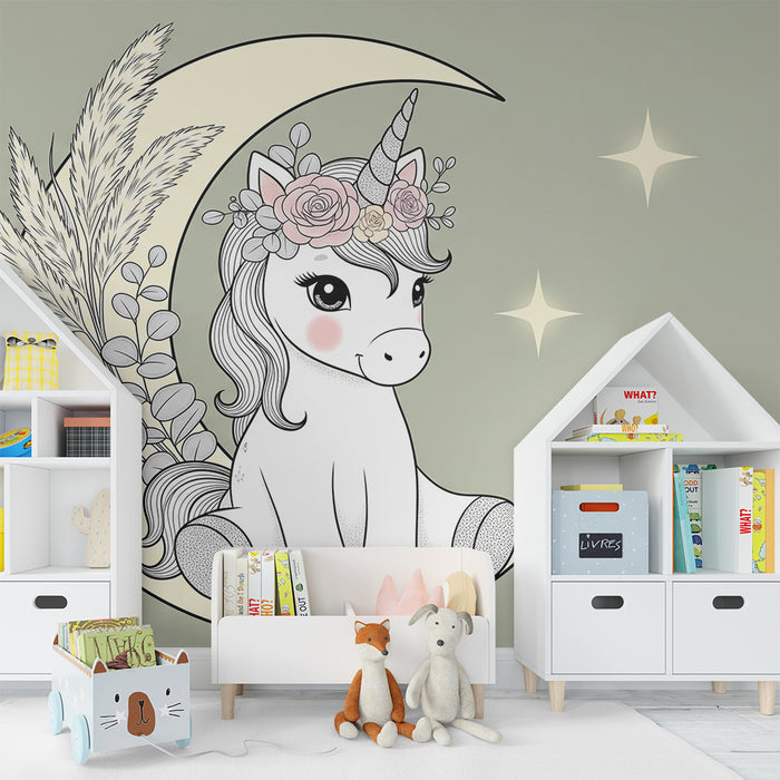 Papel de parede quarto bebê | Sladak jednorog na mjesecu