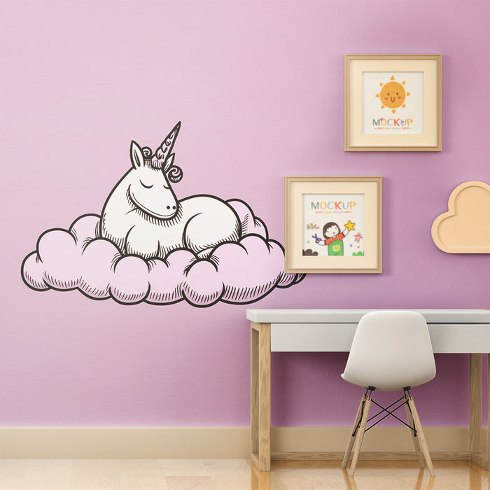 Papel de parede quarto bebê | Заспала еднорог на пастелен облак