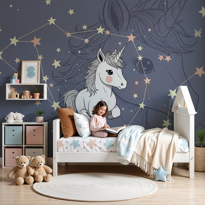 Papel de parede quarto bebê | Звезден единорог и нощно небе