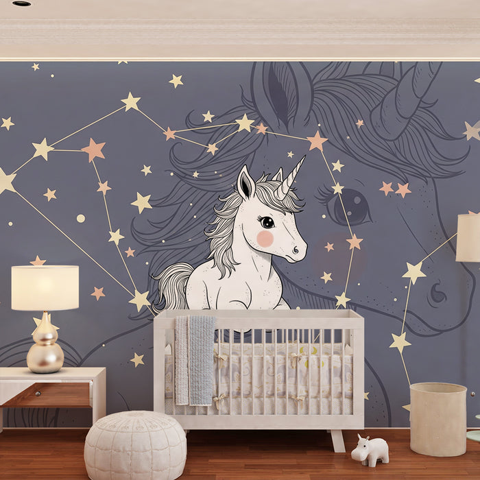 Papel de parede quarto bebê | Звезден единорог и нощно небе