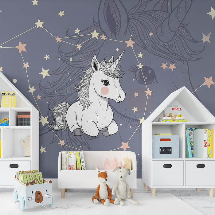 Papel de parede quarto bebê | Звезден единорог и нощно небе
