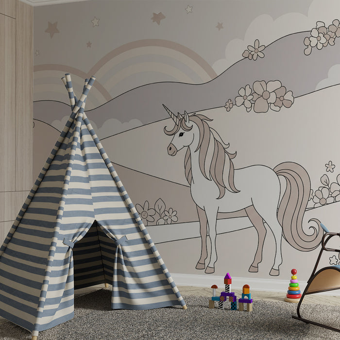 **Tapete fürs Babyzimmer | Magisches Einhorn in einer Märchenlandschaft**