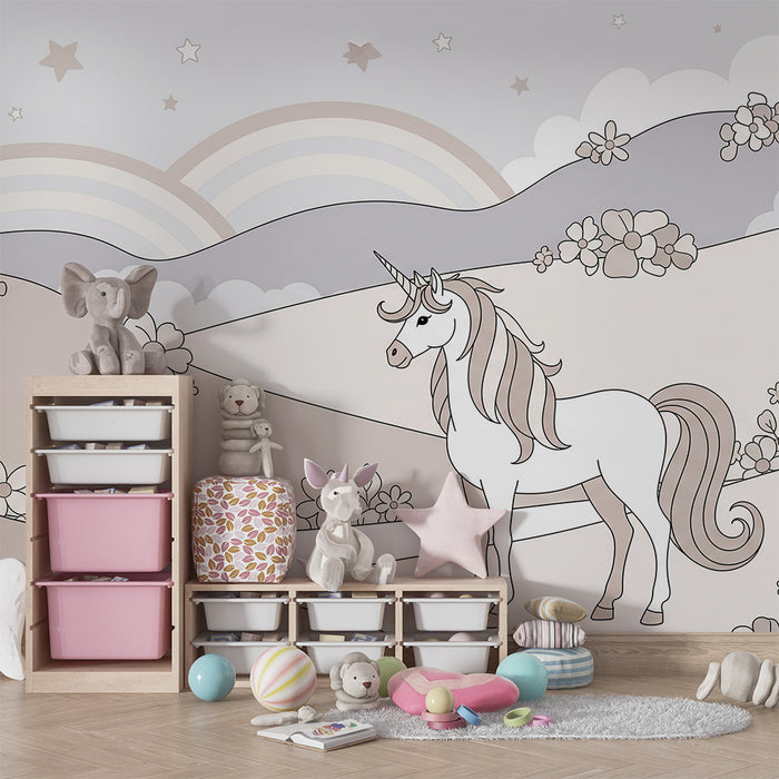 **Tapete fürs Babyzimmer | Magisches Einhorn in einer Märchenlandschaft**