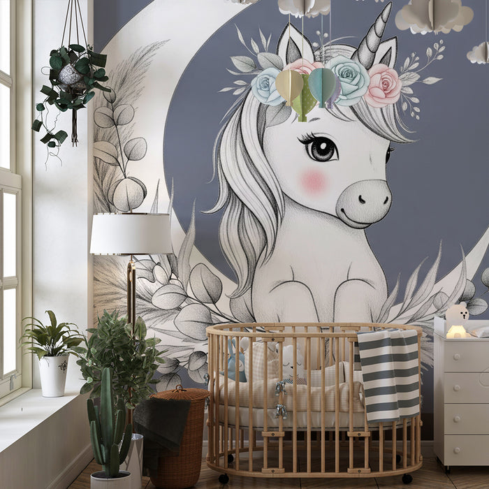 Papel de parede quarto bebê | Магически еднорог под луната