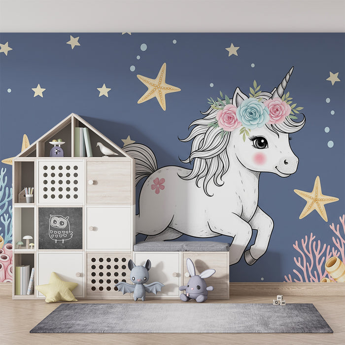 Babykamer behang | Magische eenhoorn onder de zee