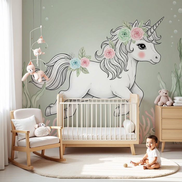 Papel de parede quarto bebê | Морски единорог и корали