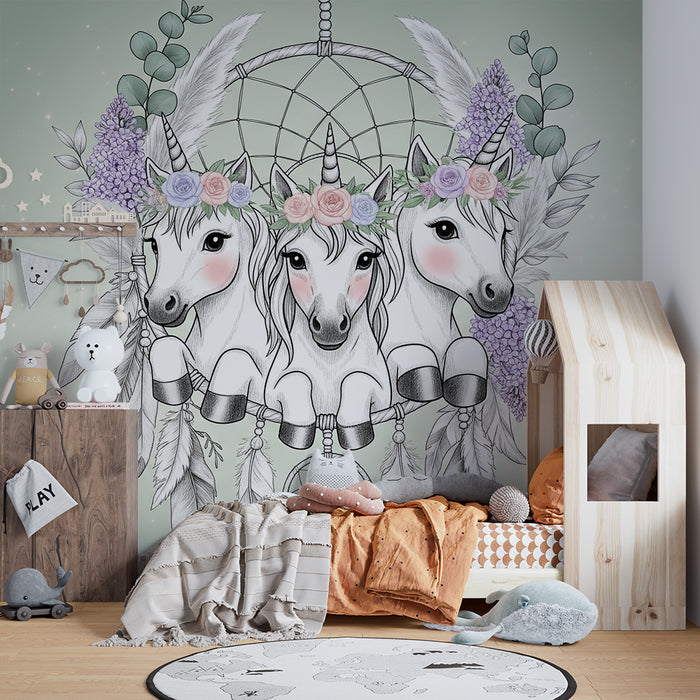 Papel de parede quarto bebê | Čarobni jednorogi i snove lova