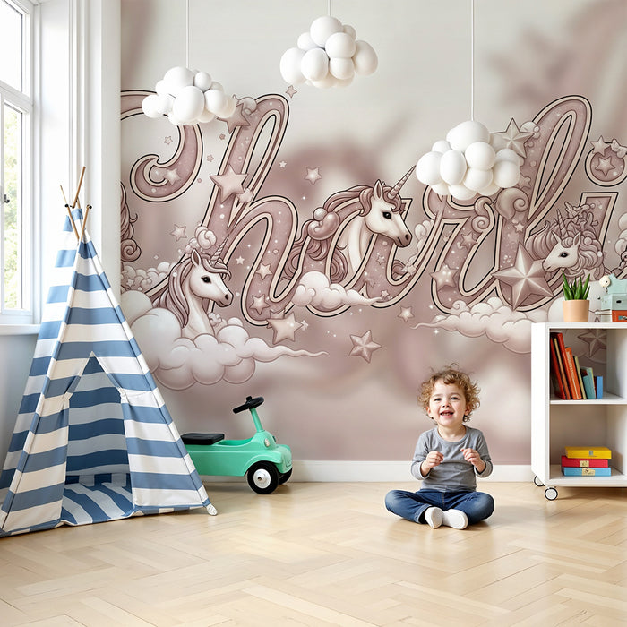 Papier de parede quarto bebê | Čarobni jednorogi i nježni oblaci