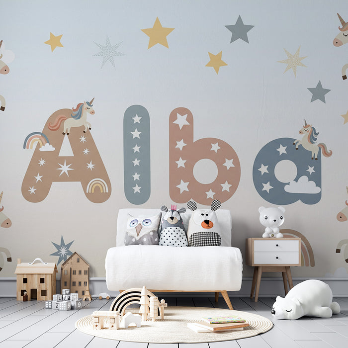 Babykamer behang | Eenhoorns en regenbogen in een sprookjesachtige wereld