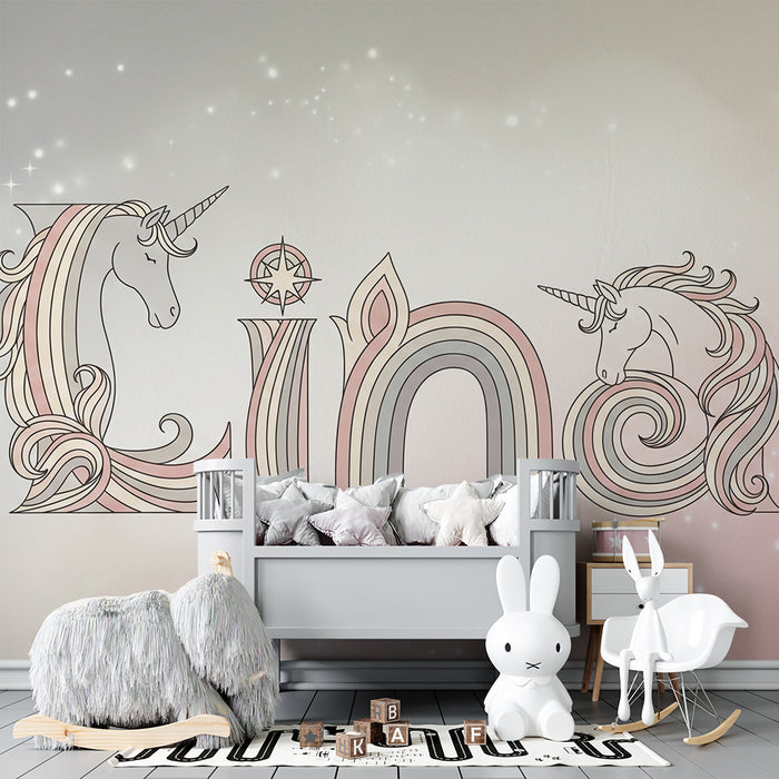 Nursery room wallpaper | Unicorns and stars for a magical atmosphere