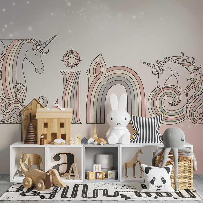Nursery room wallpaper | Unicorns and stars for a magical atmosphere