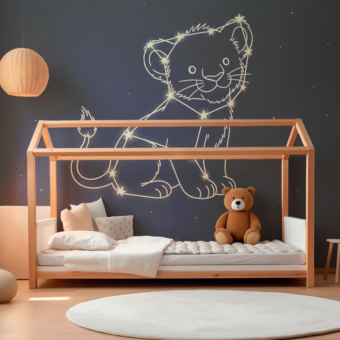 Carta da parati bambini | Leone costellato sotto un cielo stellato