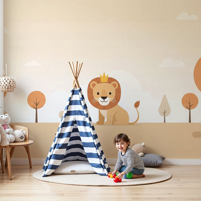 **Papier peint chambre bébé | Lion couronné dans un paysage doux et apaisant**

**Fordítás:**

Baba szoba tapéta | Koronás oroszlán lágy, nyugtató tájban