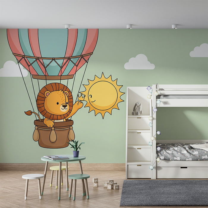 Børneværelsestapet | Løve i en luftballon med sin sol