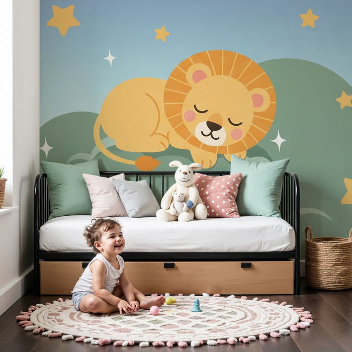 Papel de parede quarto bebê | Alvó oroszlán a csillagok között