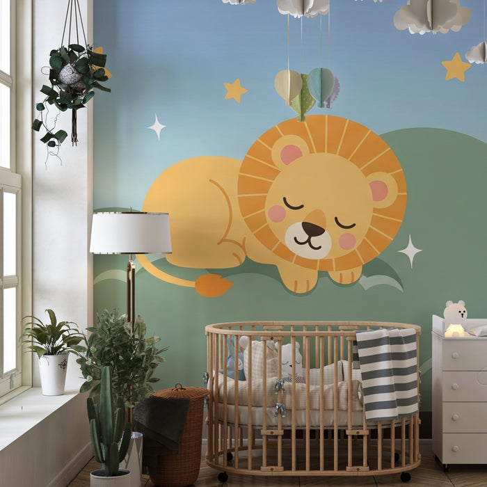 Papel de parede quarto bebê | Alvó oroszlán a csillagok között