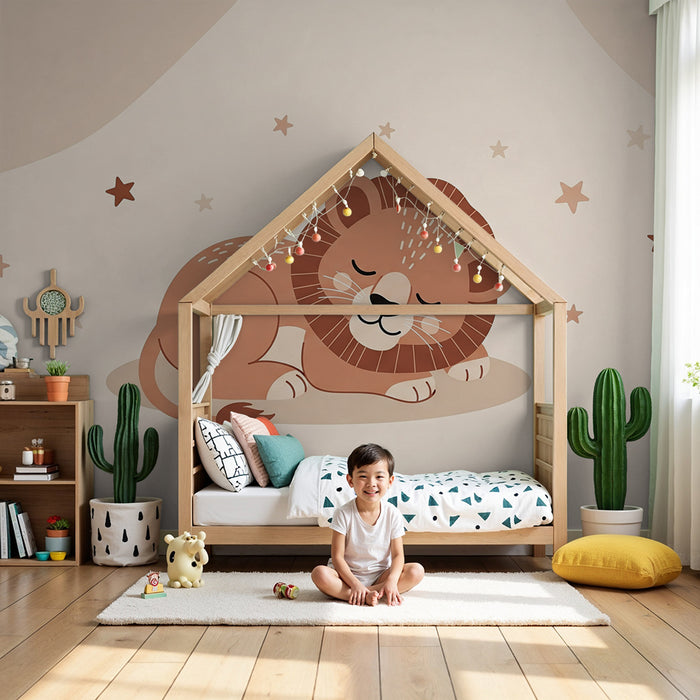 Nursery room wallpaper | Sleeping lion under the stars