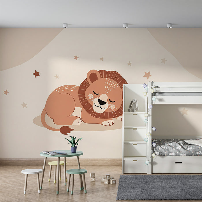 Nursery room wallpaper | Sleeping lion under the stars