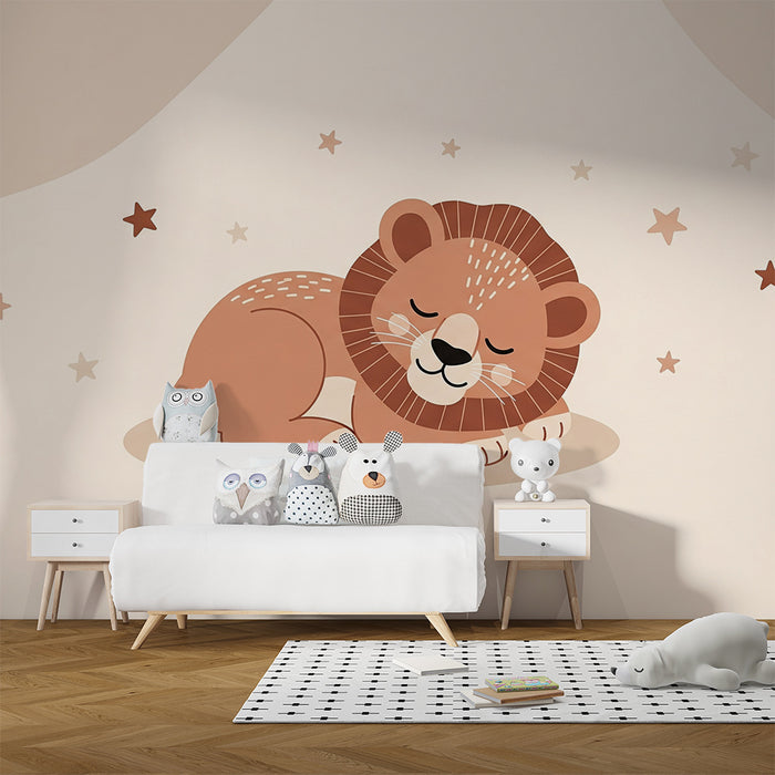 Nursery room wallpaper | Sleeping lion under the stars