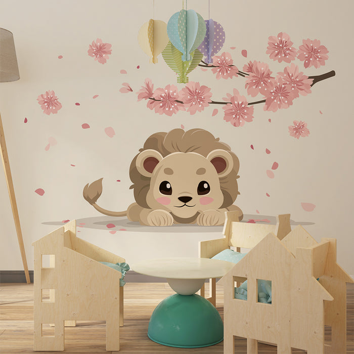 Barntapet | Söt lejon under körsbärsblommor