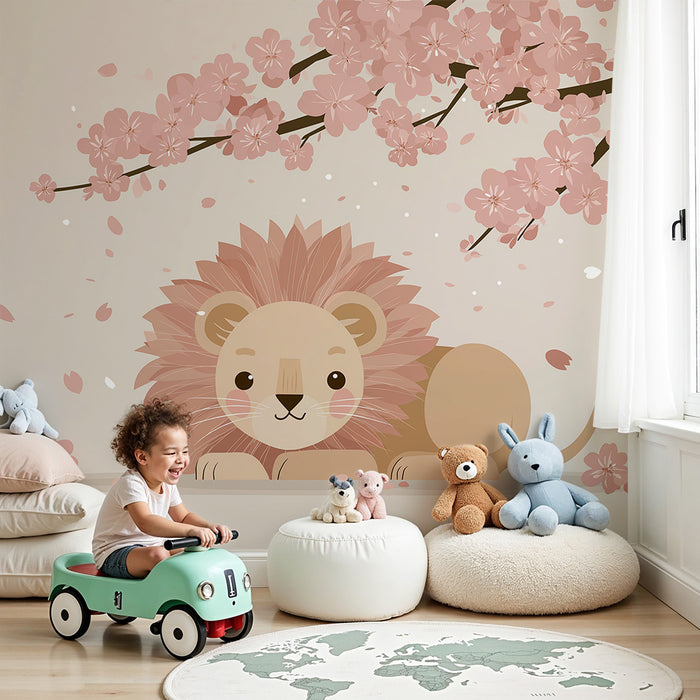 Barntapet | Söt lejon under körsbärsblommor