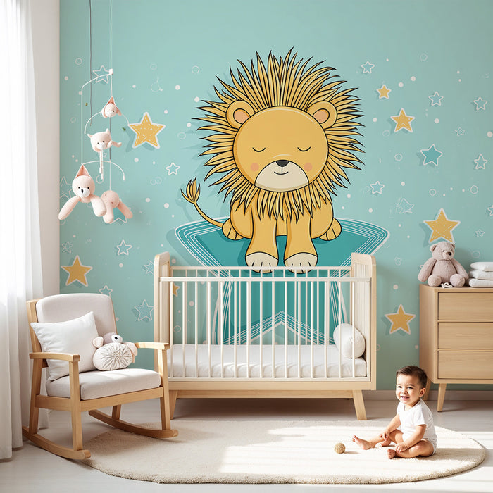 Χαριτωμένος λιοντάρι σε αστέρι με αστερόσκονη