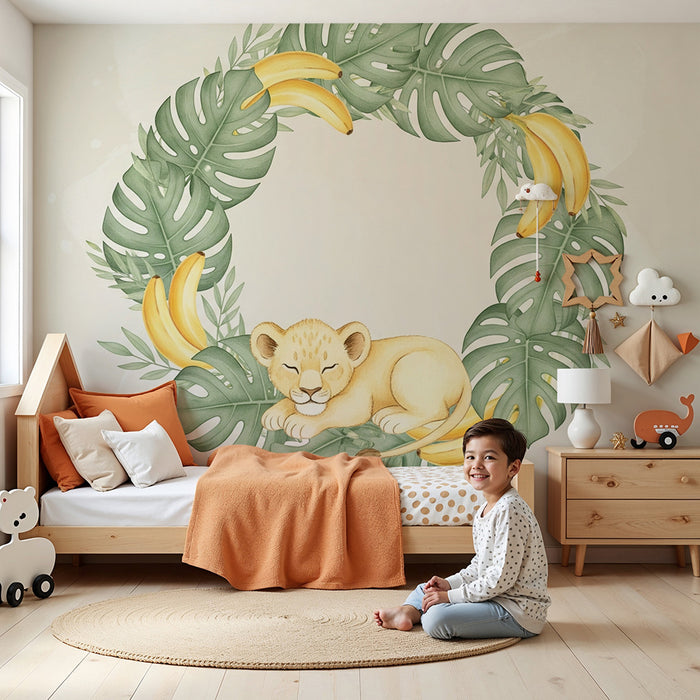 Tapete za bebe sobu | Spavaći lavče usred tropskog lišća