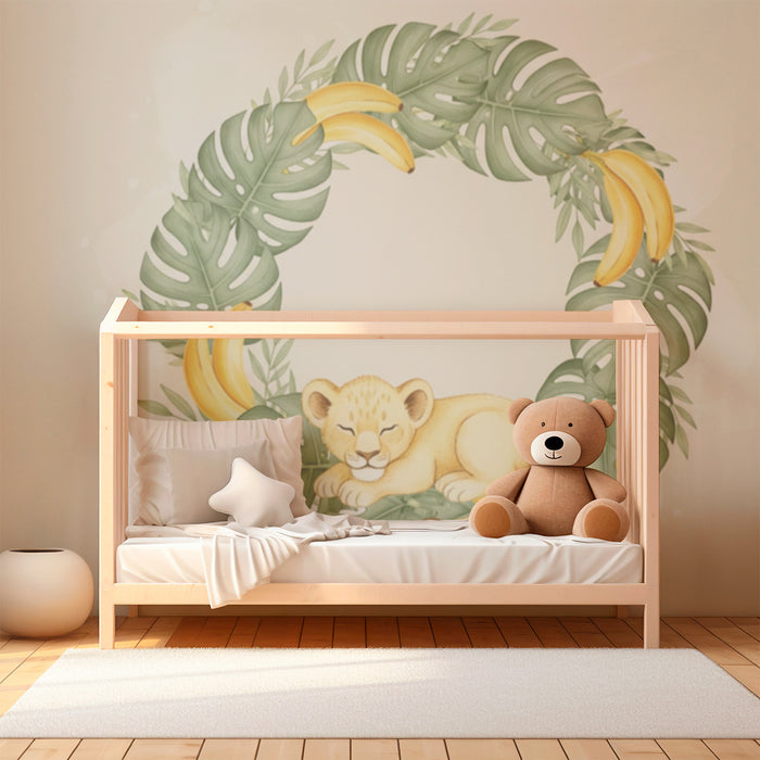 Tapete za bebe sobu | Spavaći lavče usred tropskog lišća
