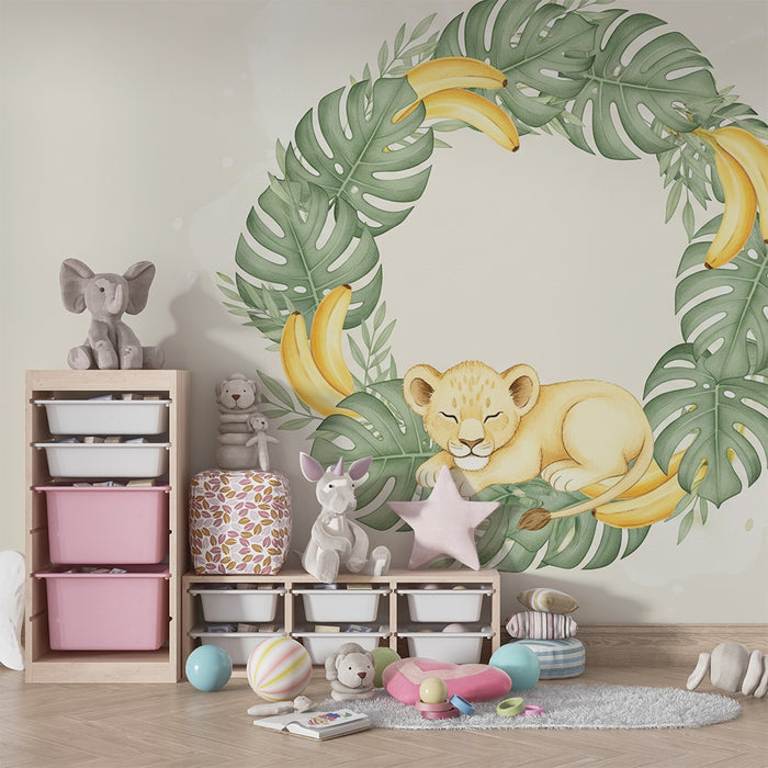 Tapete za bebe sobu | Spavaći lavče usred tropskog lišća