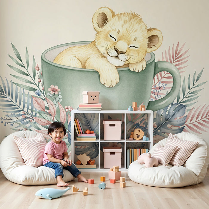 Tapeta dětského pokoje | Spící lvíče v hrnku