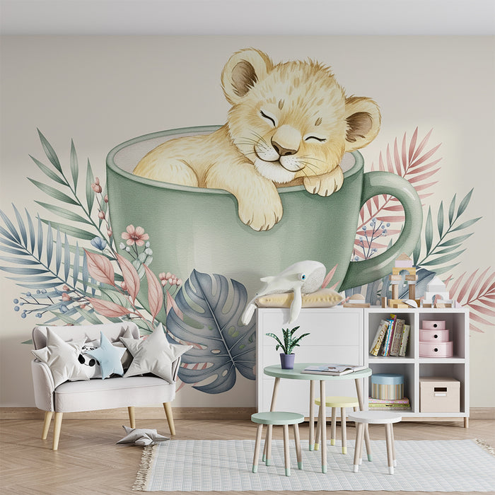 Tapeta dětského pokoje | Spící lvíče v hrnku