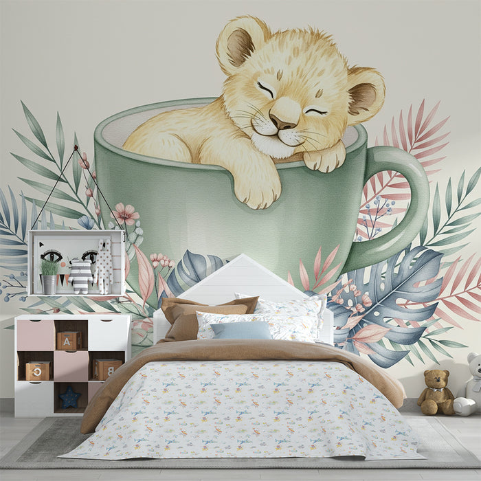 Tapeta dětského pokoje | Spící lvíče v hrnku